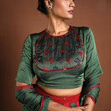 Red and Green Lehenga with Matching Green Choli and Dupatta - Anvi Couture