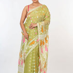 Lemon Green Handloom Jamdani Saree - Anvi Couture