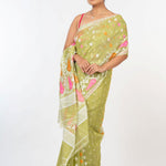 Lemon Green Handloom Jamdani Saree - Anvi Couture