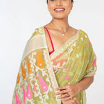 Lemon Green Handloom Jamdani Saree - Anvi Couture