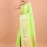 Lemon Green Temple Border Silk Saree Side