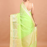 Lemon Green Temple Border Silk Saree back