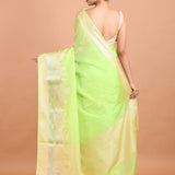 Lemon Green Temple Border Silk Saree back