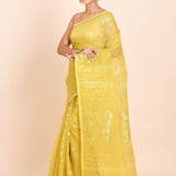 Lemon Yellow Pure Bangladeshi Dhakai Jamdani Saree - Anvi Couture