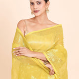 Lemon Yellow Pure Bangladeshi Dhakai Jamdani Saree - Anvi Couture