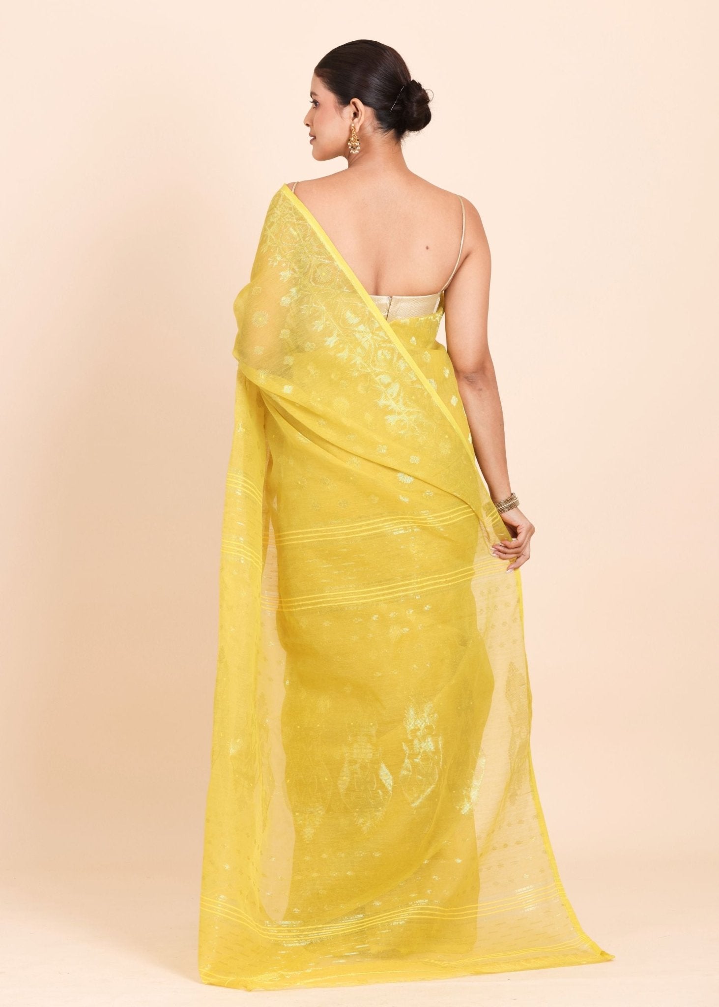 Lemon Yellow Pure Bangladeshi Dhakai Jamdani Saree - Anvi Couture