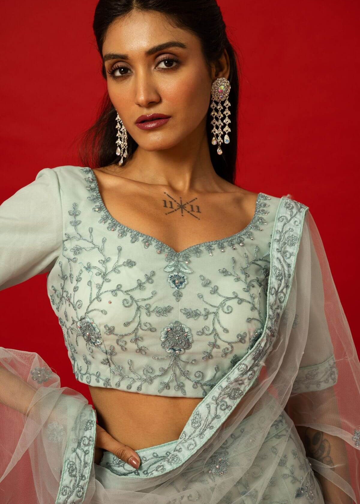 Elegant Light Blue Embroidered Lehenga for Bridesmaids and Party Wear