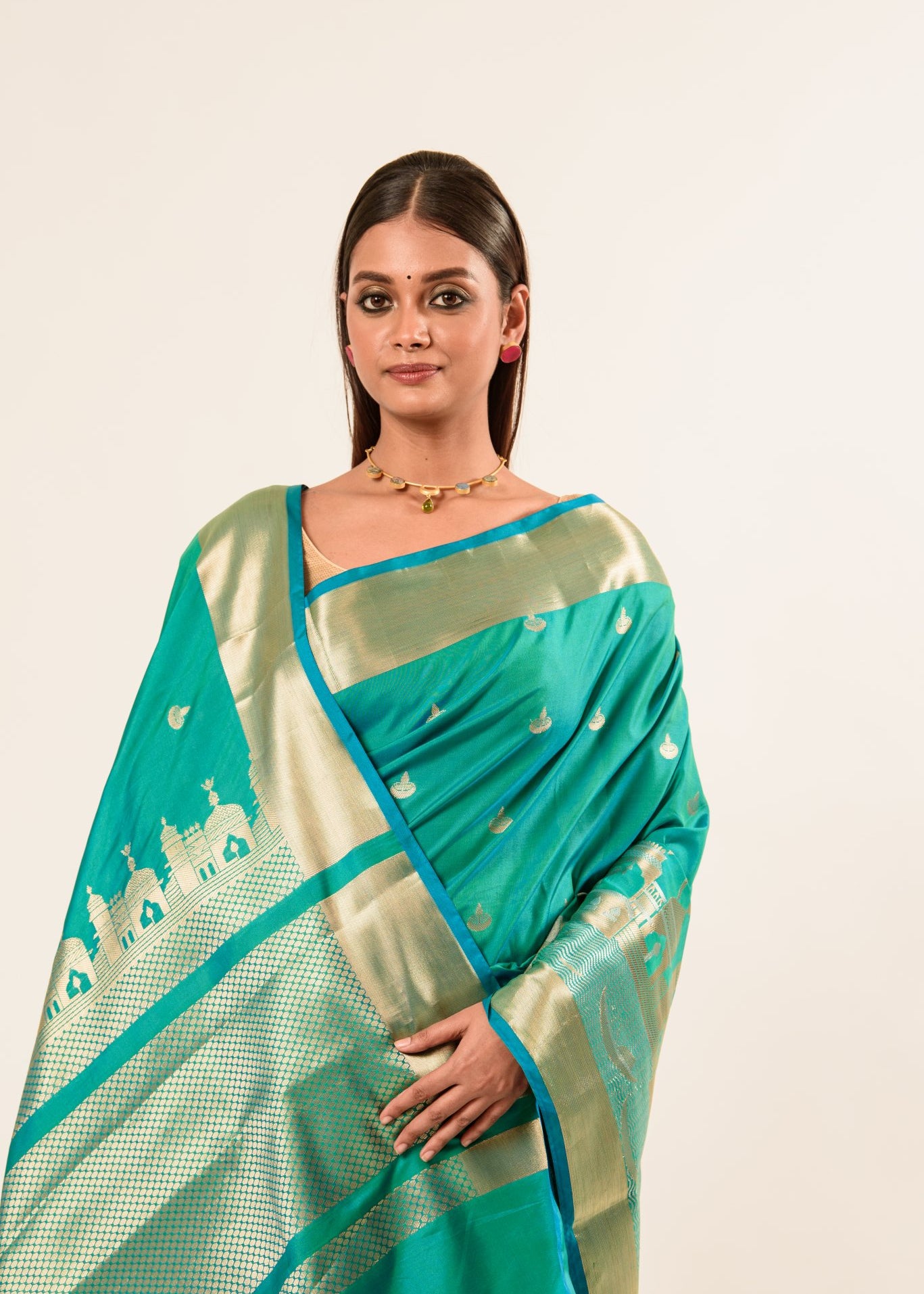 green and blue saree