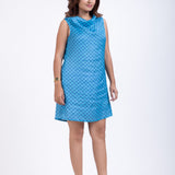 Light Blue Cowl Neck Short Dress Full
