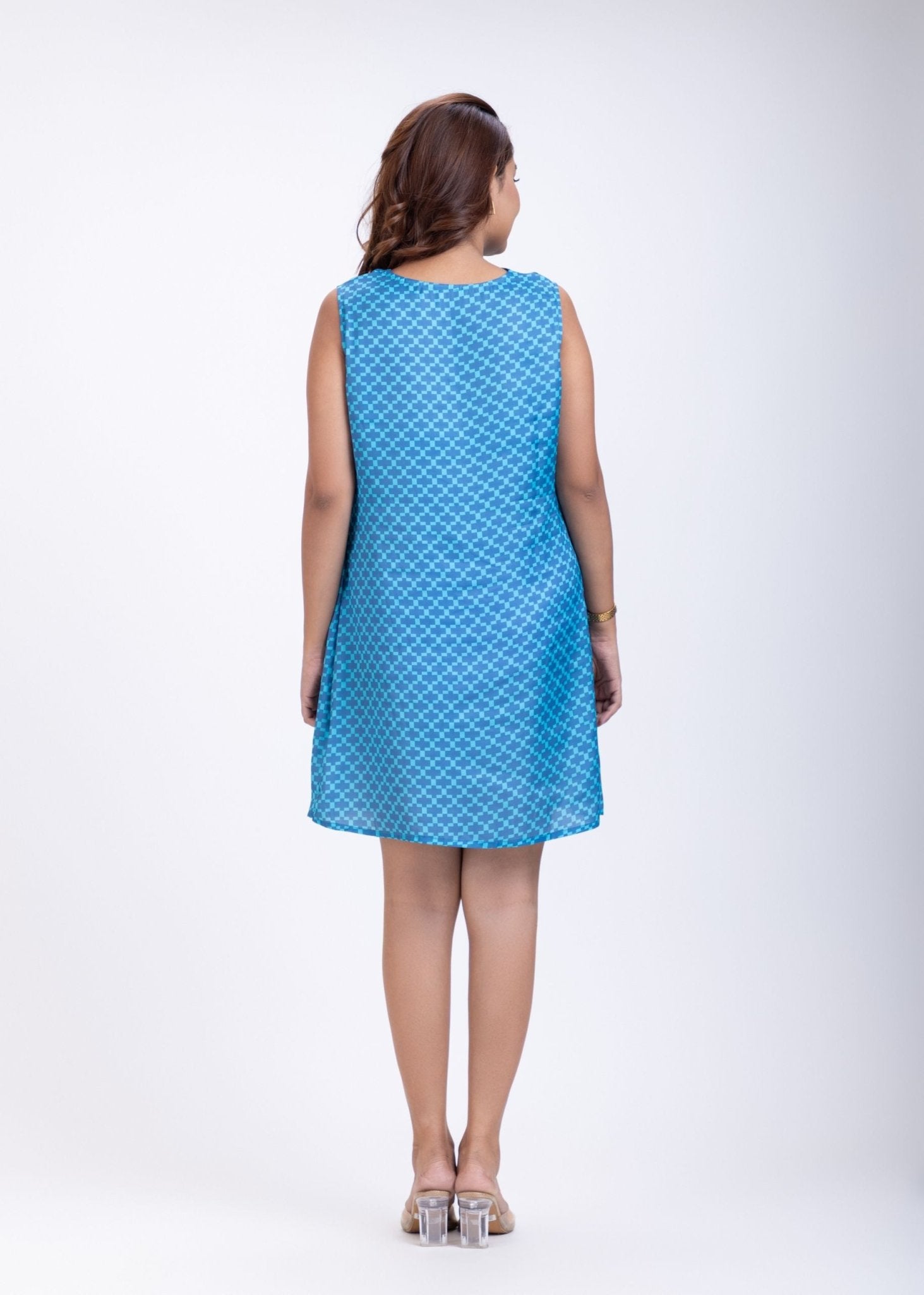 Light Blue Cowl Neck Short Dress - Anvi Couture
