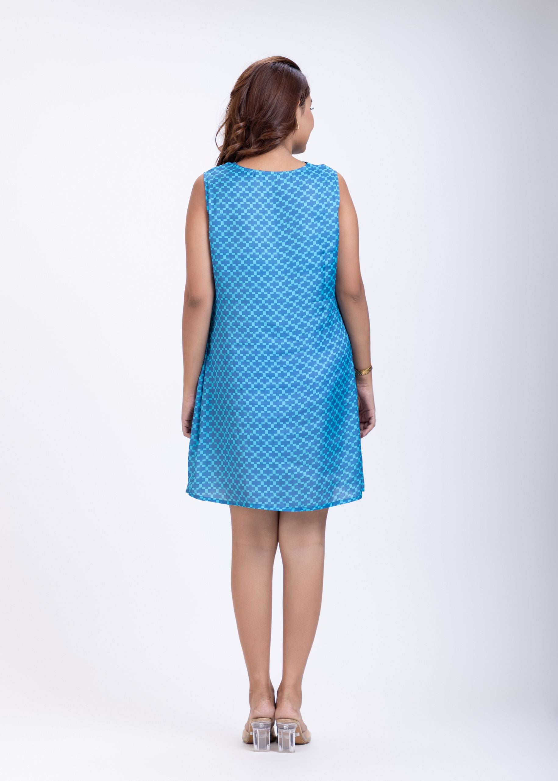 Light Blue Cowl Neck Short Dress Back
