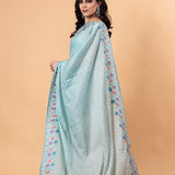 Light Blue Designer Silk Saree with all over Floral Motif embroidery and Jaal work