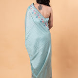 Light Blue Designer Silk Saree with all over Floral Motif embroidery and work