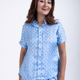 Light Blue Drape Skirt Set Close Up