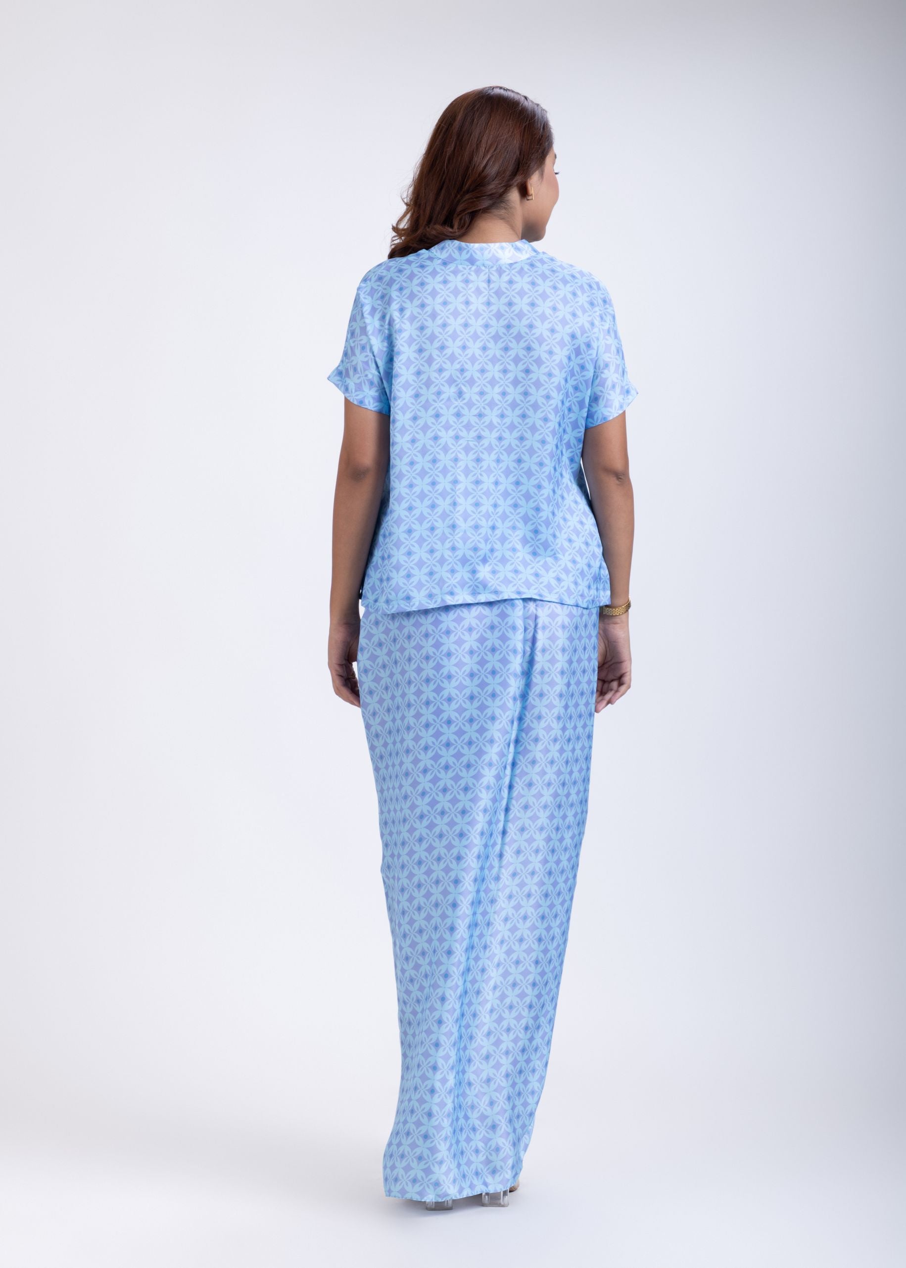 Light Blue Drape Skirt Set Back