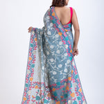 Light Blue Floral Handloom Jamdani Saree with Woven Details Back