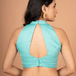 Light Blue Halter Neck Cotton Blouse With Back Closer - Anvi Couture