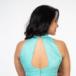 Light Blue Halter Neck Cotton Blouse With Back Closer Back
