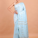 Light Blue Handloom Chanderi Silk Saree - Anvi Couture