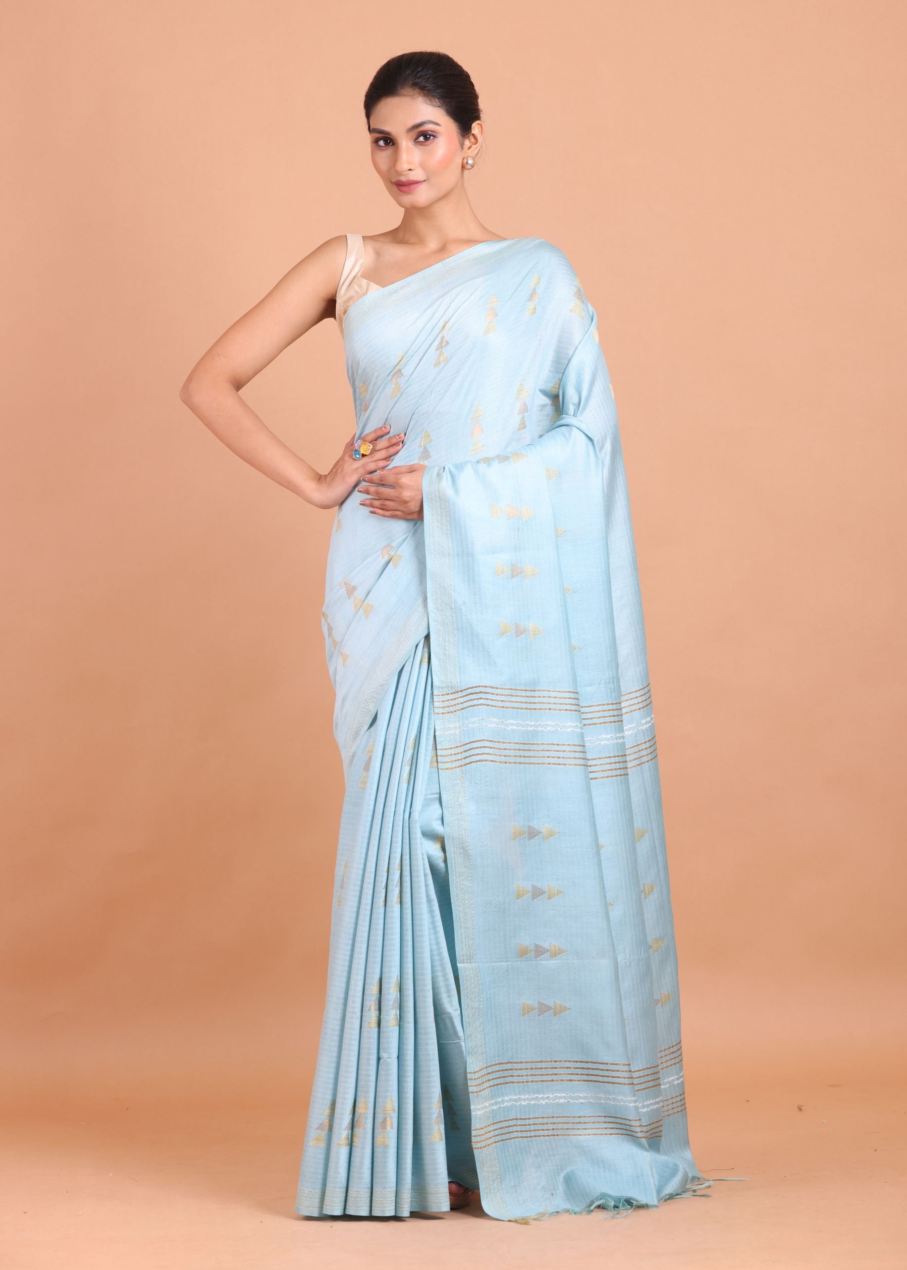 Light Blue Handloom Chanderi Silk Saree full