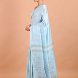Light Blue Handloom Chanderi Silk Saree - Anvi Couture