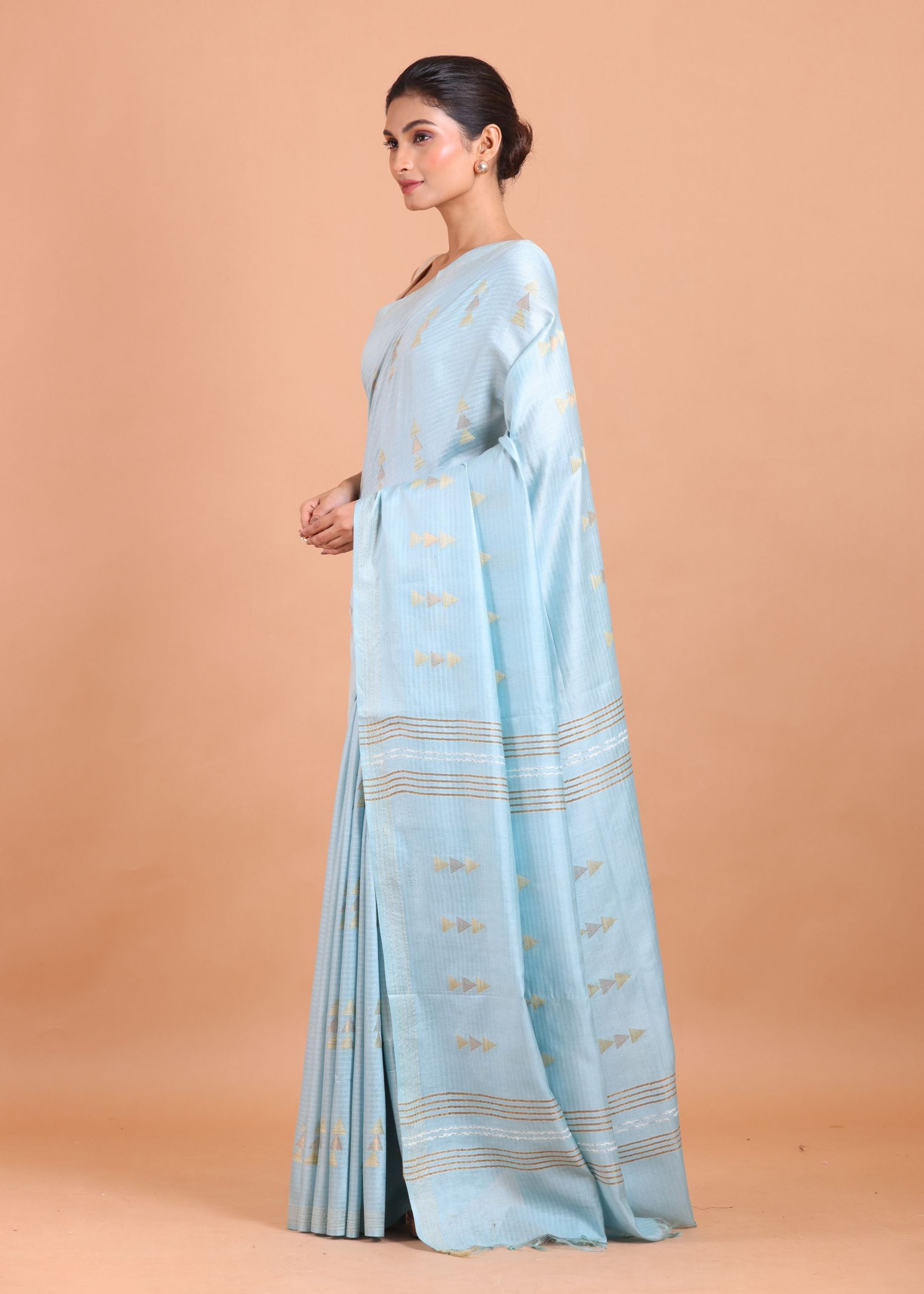Light Blue Handloom Chanderi Silk Saree front 