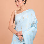 Light Blue Handloom Chanderi Silk Saree - Anvi Couture