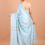 Light Blue Handloom Chanderi Silk Saree - Anvi Couture