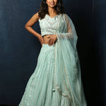 Light Blue Lehenga Choli Set with Mirror and Embroidery Work