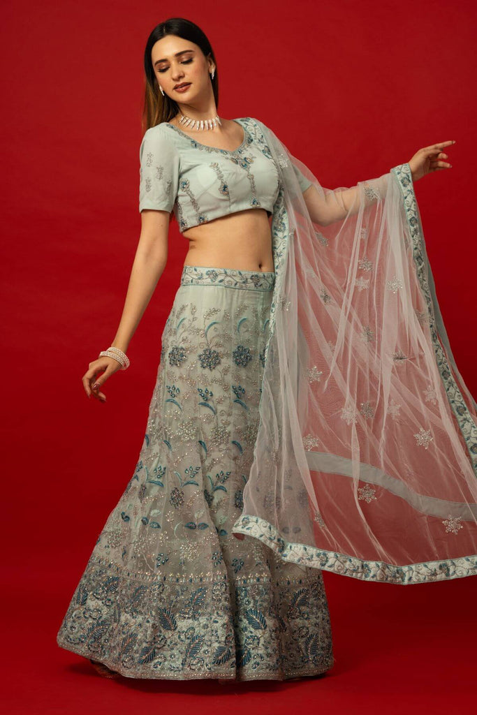 Pastel Blue Zardozi Work Lehenga Set