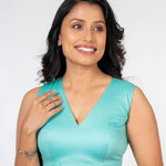 Light Blue V Neck Cotton Blouse With Back Closer Side