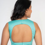 Light Blue V Neck Cotton Blouse With Back Closer Back