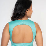Light Blue V Neck Cotton Blouse With Back Closer Back