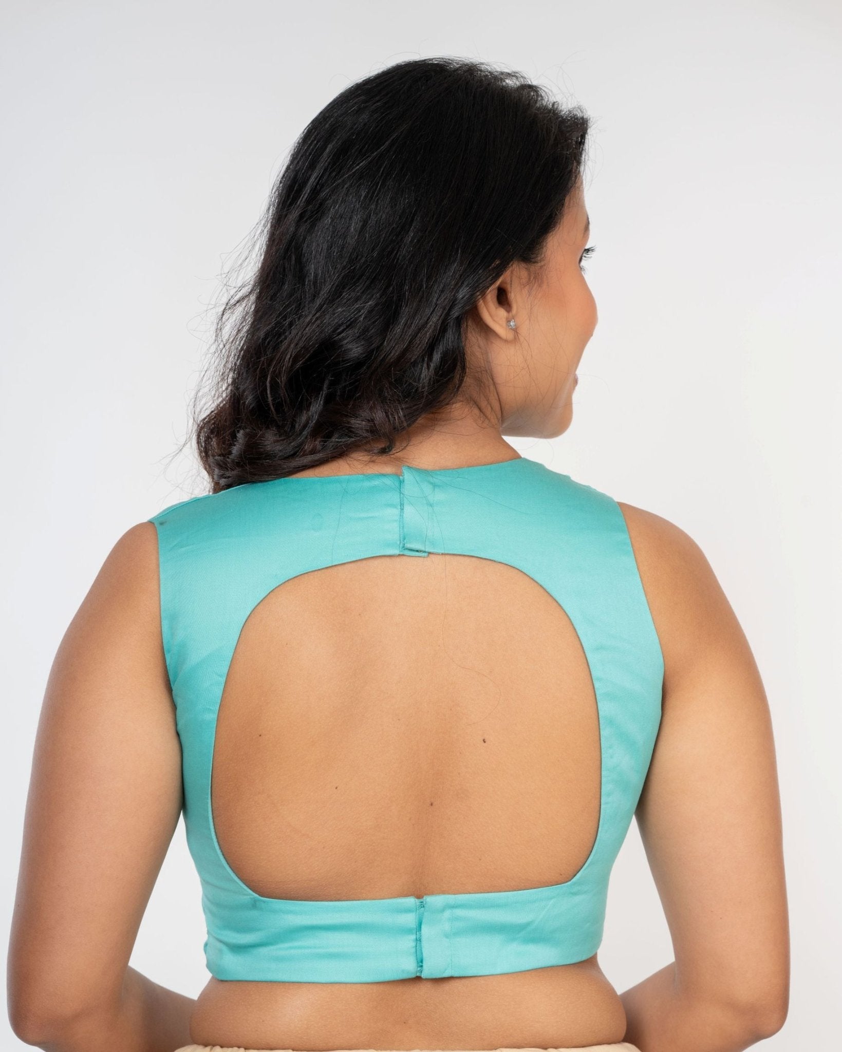 Light Blue V Neck Cotton Blouse With Back Closer - Anvi Couture