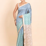 Light Blue and Off White Leheriya Saree with Cutwork Embroidery - Anvi Couture