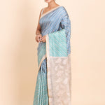 Light Blue and Off White Leheriya Saree with Cutwork Embroidery - Anvi Couture