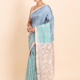 Light Blue and Off White Leheriya Saree with Cutwork Embroidery - Anvi Couture