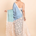 Light Blue and Off White Leheriya Saree with Cutwork Embroidery - Anvi Couture