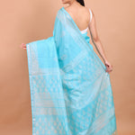 Light Blue and White Printed Pure Silk Saree Back
