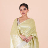 Light Green Handloom Tissue Saree close up