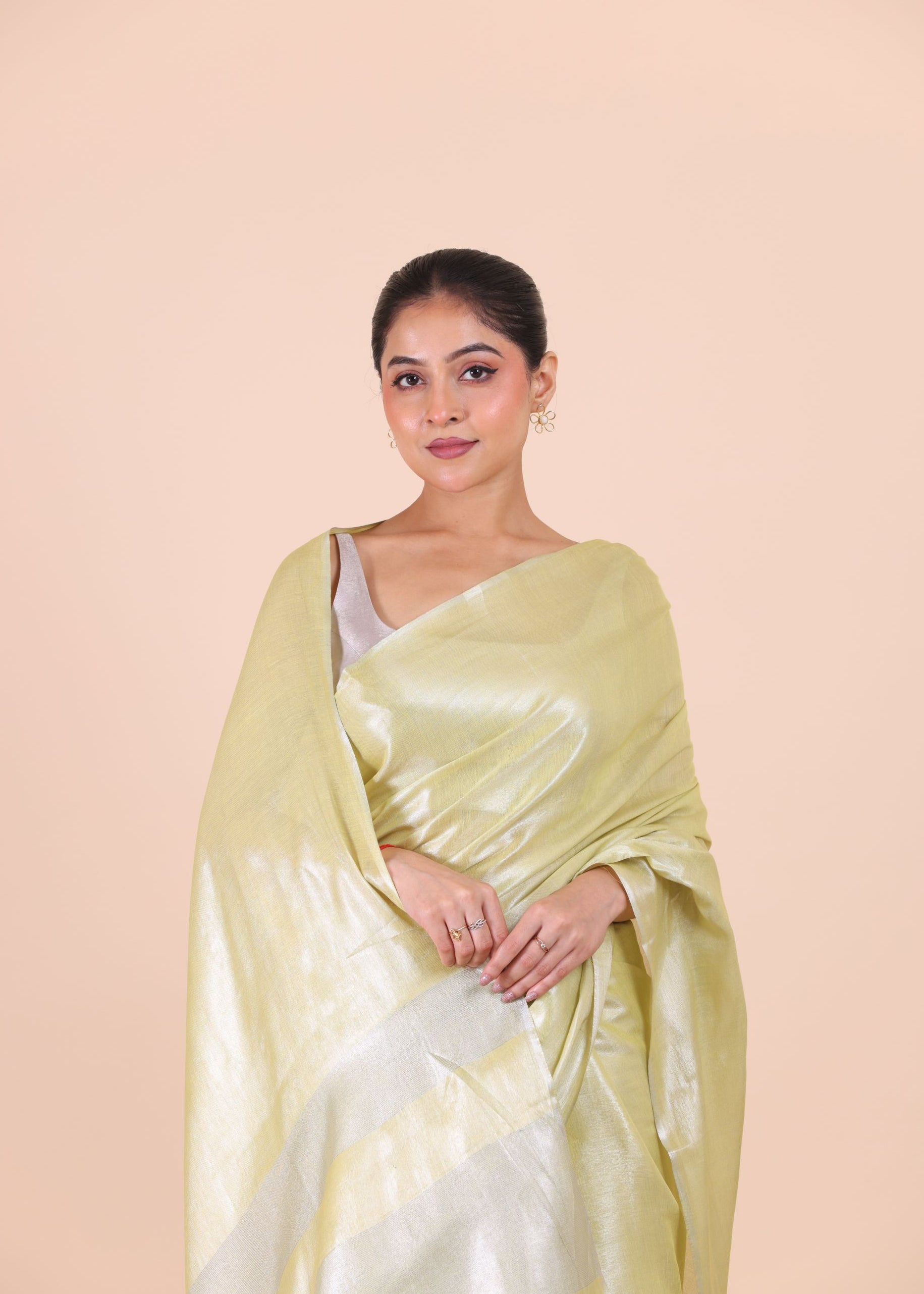 Light Green Handloom Tissue Saree close up