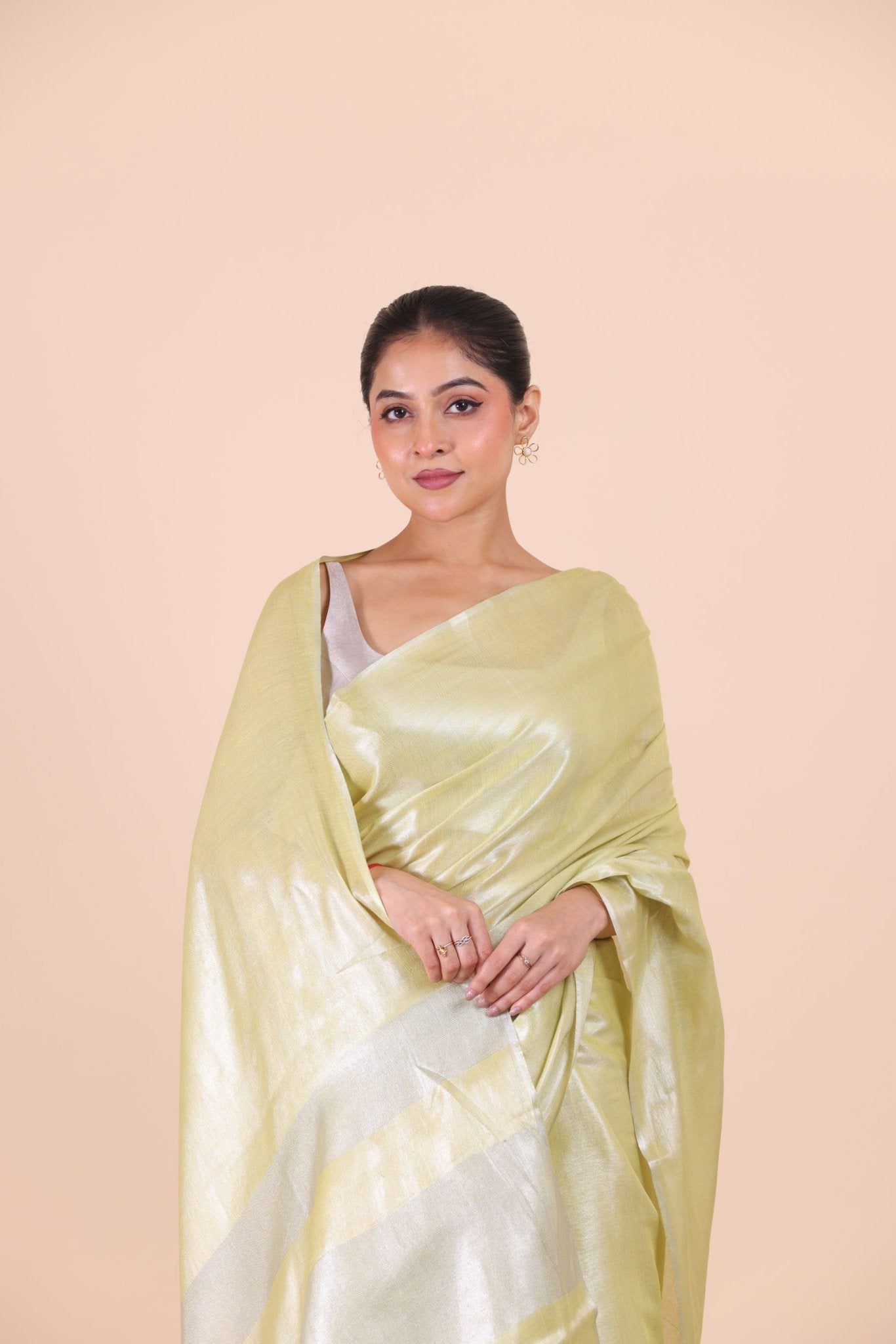 Light Green Handloom Tissue Saree close up