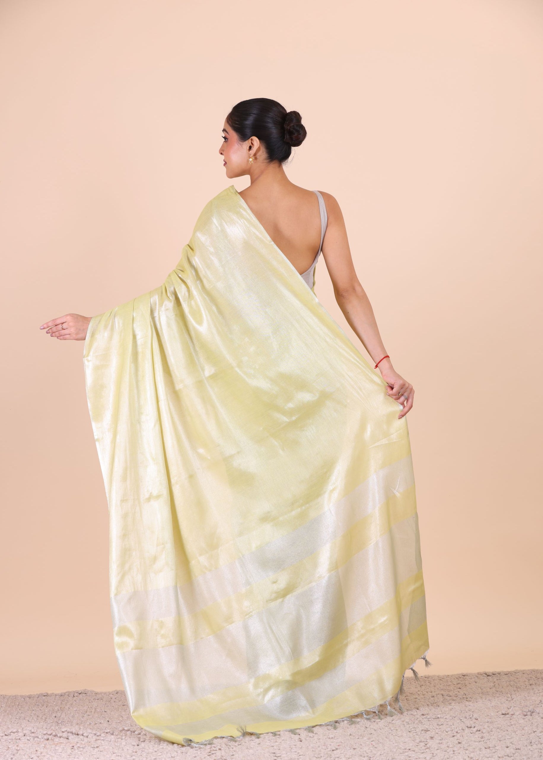 Light Green Handloom Tissue Saree back