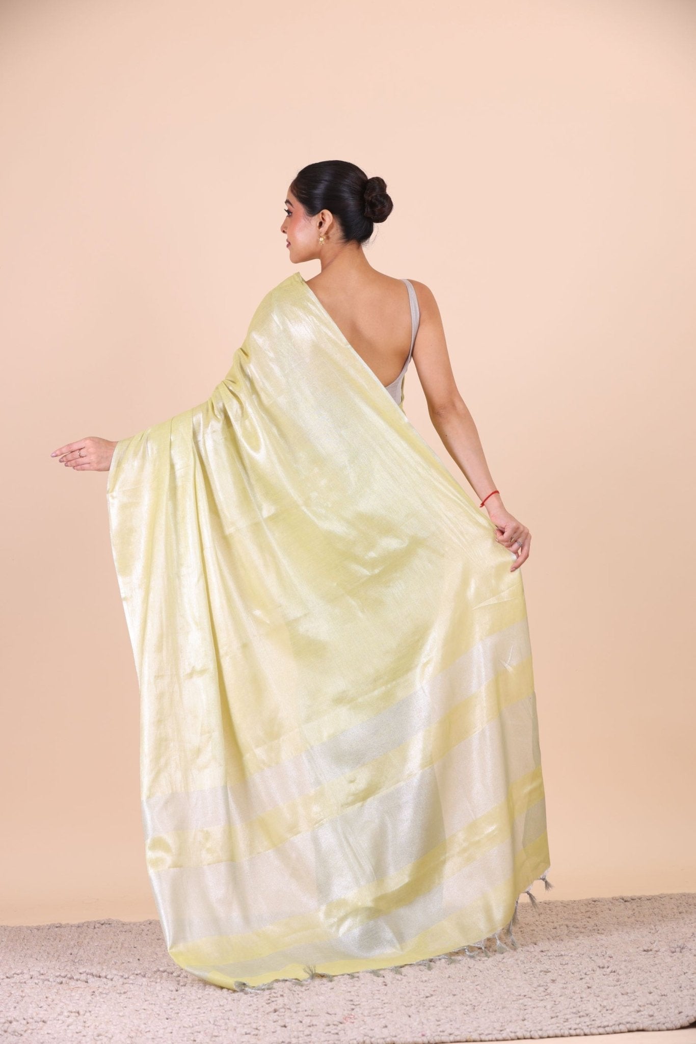 Light Green Handloom Tissue Saree back