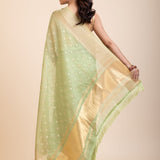 Light Green Kota Silk Saree With Golden Border - Anvi Couture