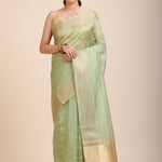 Light Green Kota Silk Saree With Golden Border Full

