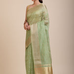 Light Green Kota Silk Saree With Golden Border Front

