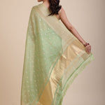 Light Green Kota Silk Saree With Golden Border Back

