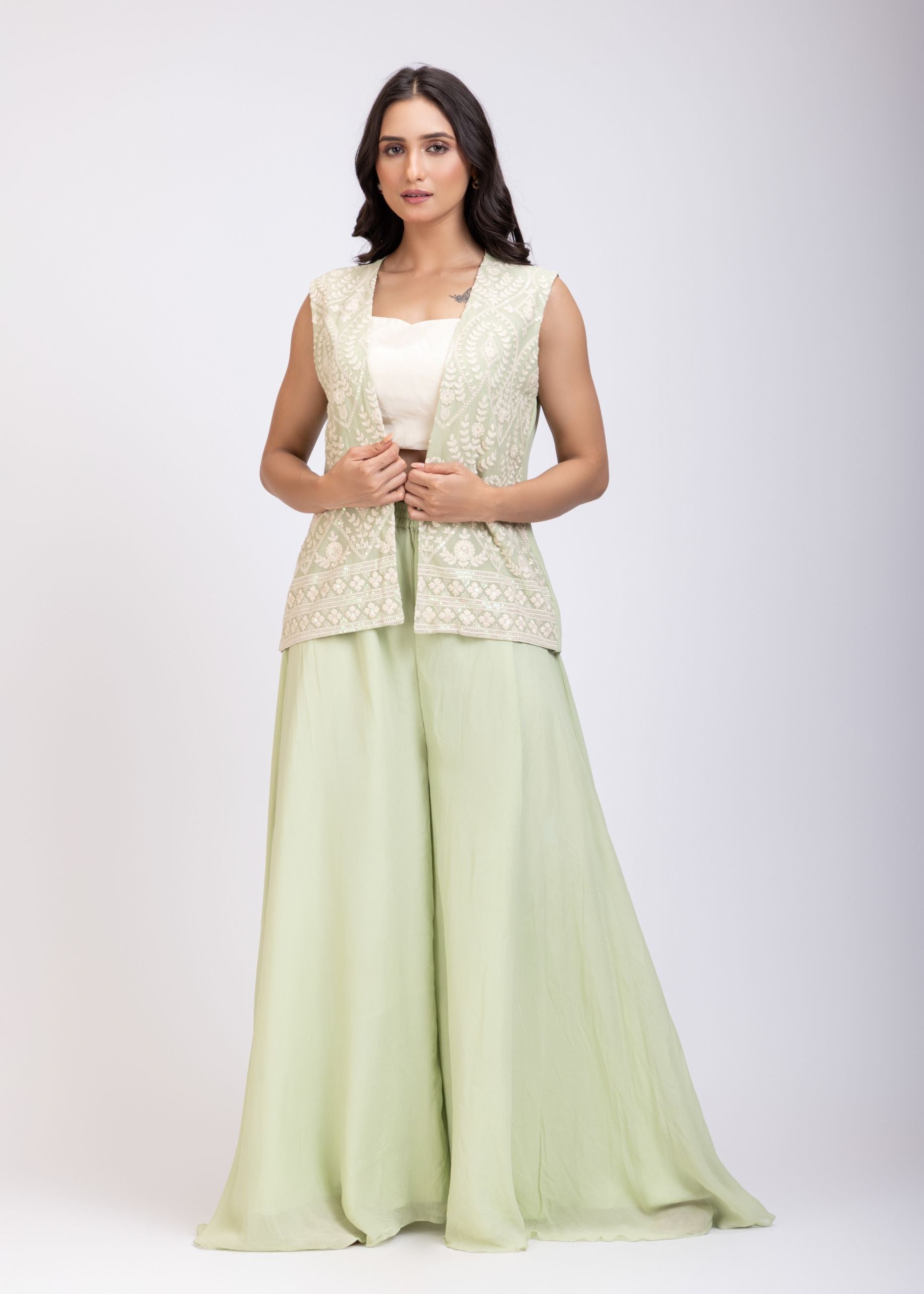 Light Green Sharara Set with Jacket full