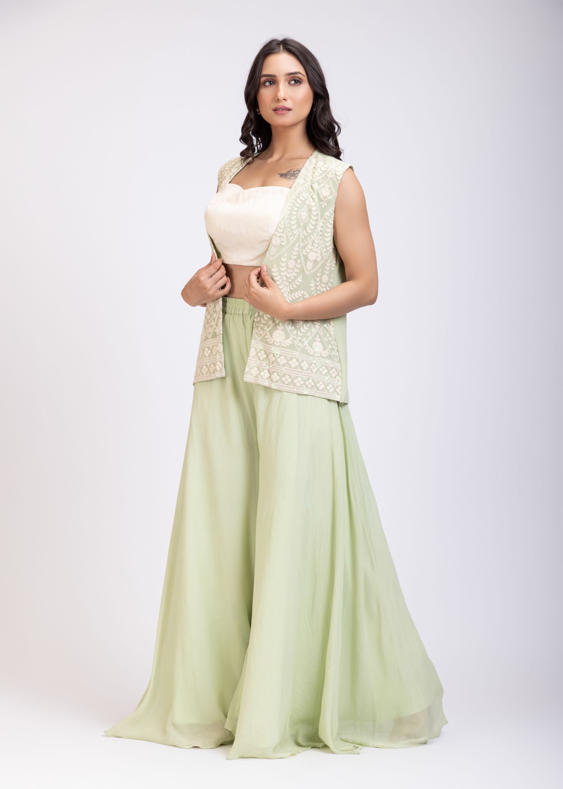 Light Green Sharara Set with Jacket side